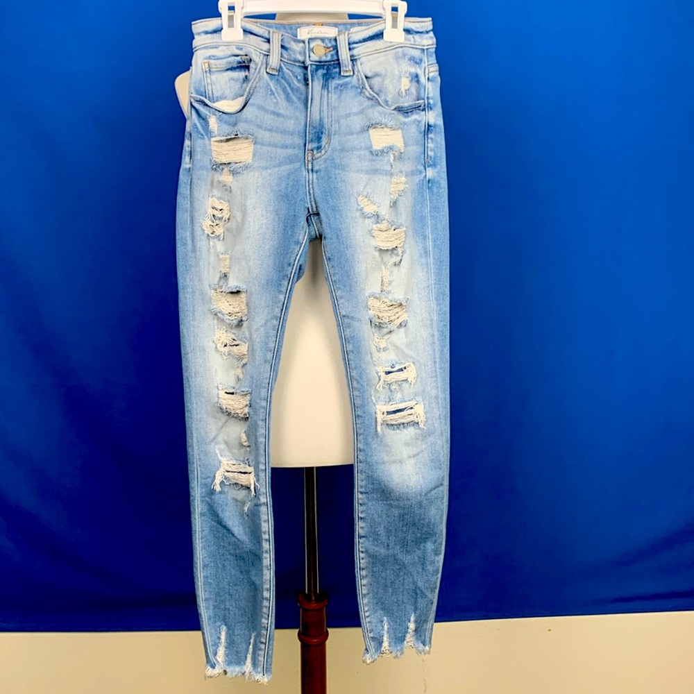 Kancan distressed light wash ankle skinny jeans